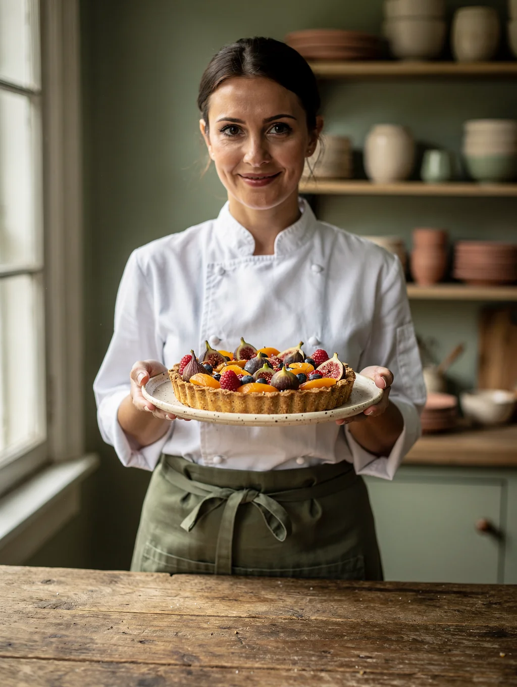 Pastry Chef Sofia Bianchi garnishing a seasonal dessert